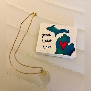 Great Lakes white Beach Glass Necklace  -Handcrafted